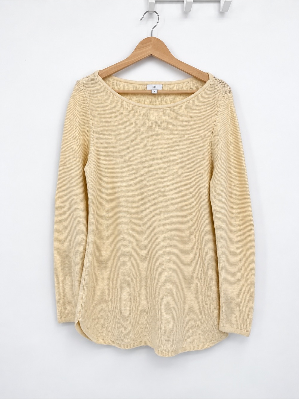 J.Jill Butter Yellow Textured Knit Sweater Long Sleeve Tunic Size Medium Cotton